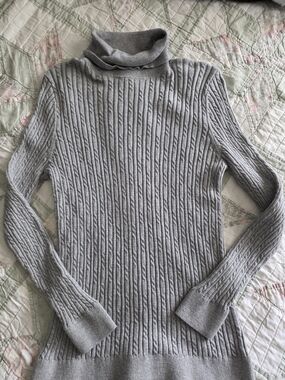 Talbots Light Gray Cable Turtleneck Sweater